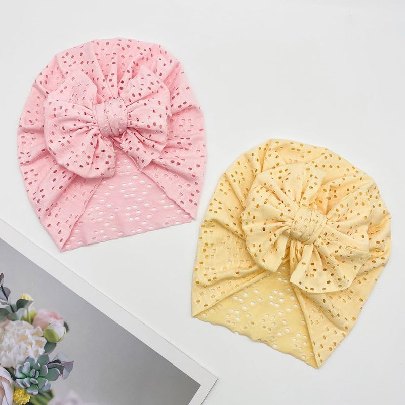 Esumun Baby Girls Hair Bow Turban Hat 6PCS Set, Top Bowknot Head Wrap Beanie India Caps for Infant Toddlers - Image 4